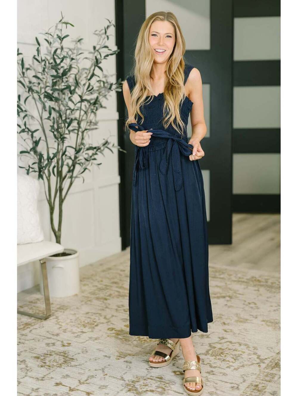 Hold Me Down Midi Dress in Navy